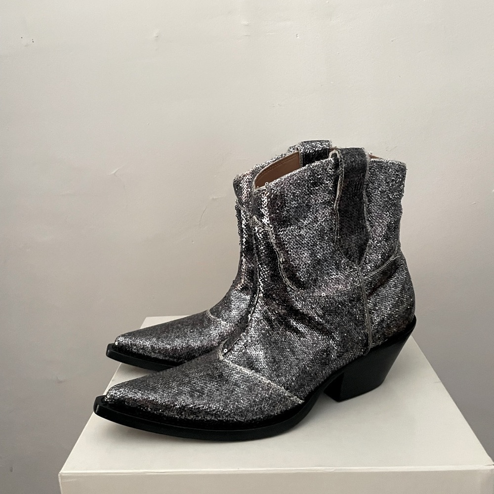 Margiela Silver Sequin Cowboy Boots